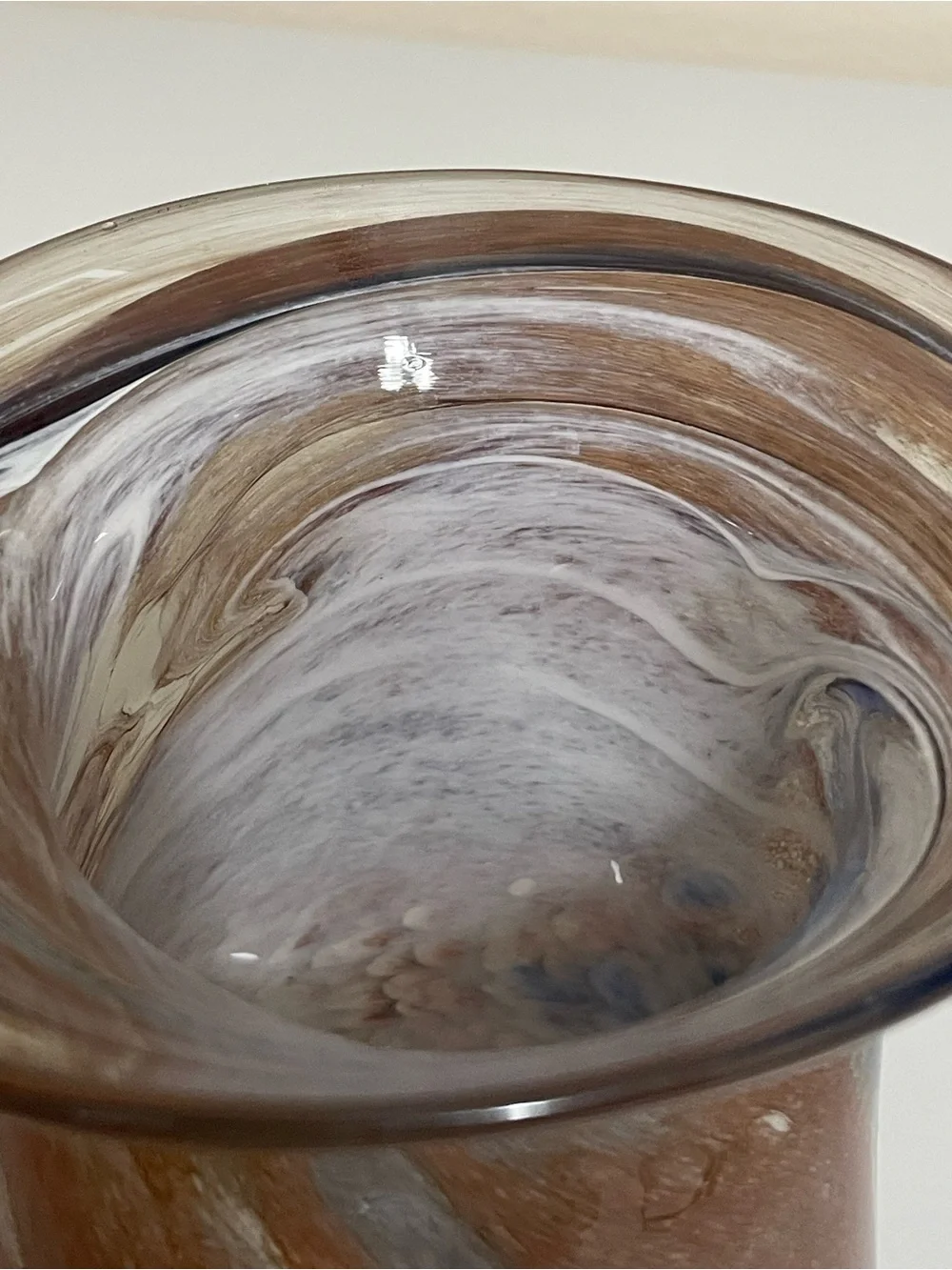 Vintage Mid Century Art Glass Vase - Hand Blown Blue & Amber Speckled Abstract